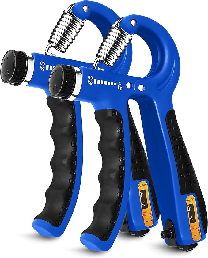 Hand Grip Strength Trainer with Adjustable Resistance 10-130lbs (4.5-59kg), Forearm Hand Grip Strength Exerciser for Muscle Building, Injury Recovery, and Therapy Stress Relief, 2 Pack Blue