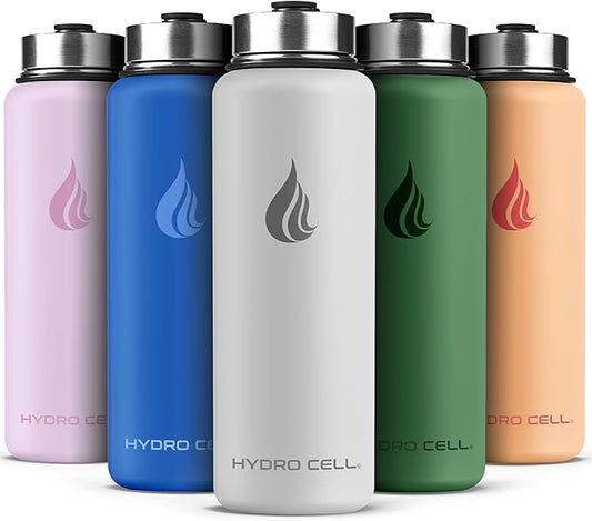 HYDRO CELL Stainless Steel Insulated Water Bottle with Straw - For Cold & Hot Drinks - Metal Vacuum Flask with Screw Cap and Modern Leakproof Sport Thermos for Adults (Frost 40oz)