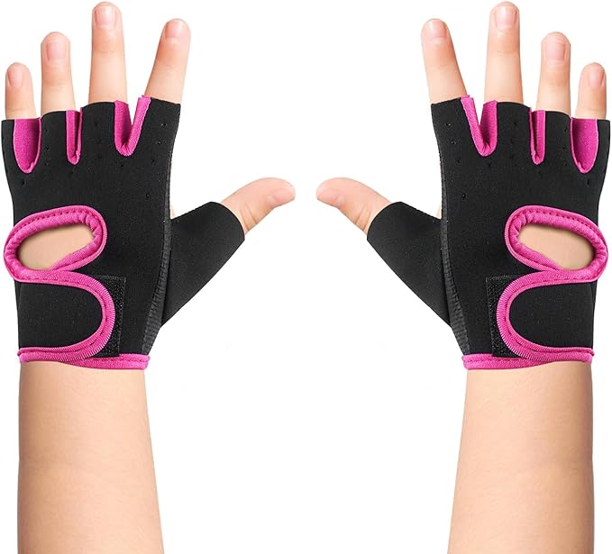 Luwint Kids Fingerless Workout Gloves - Anti-Slip Fitness Mitten for Children Cycling Yoga Weightlifting, 1 Pair