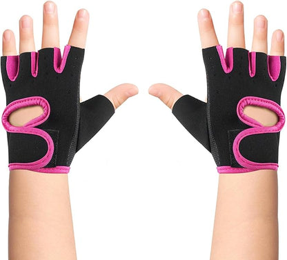 Luwint Kids Fingerless Workout Gloves - Anti-Slip Fitness Mitten for Children Cycling Yoga Weightlifting, 1 Pair