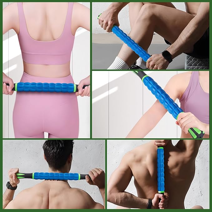 Massage Roller Stick,Muscle Roller Stick for Athletes,Liposuction Massage Roller for Lymphatic Drainage, for Relief Muscle Soreness,Trigger Points,Help Runner Legs,Back Recovery(Green & Blue)