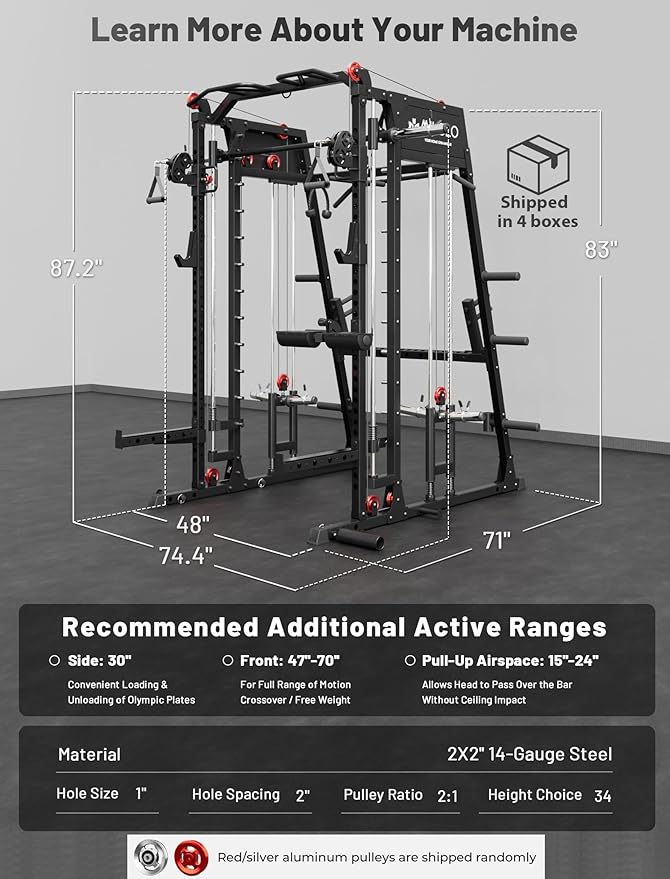Mikolo M4 2.0 Smith Machine, All-in-One Home Gym Power Cage with LAT Pulldown & Cable Crossover, Squat Rack for Full Body Workouts