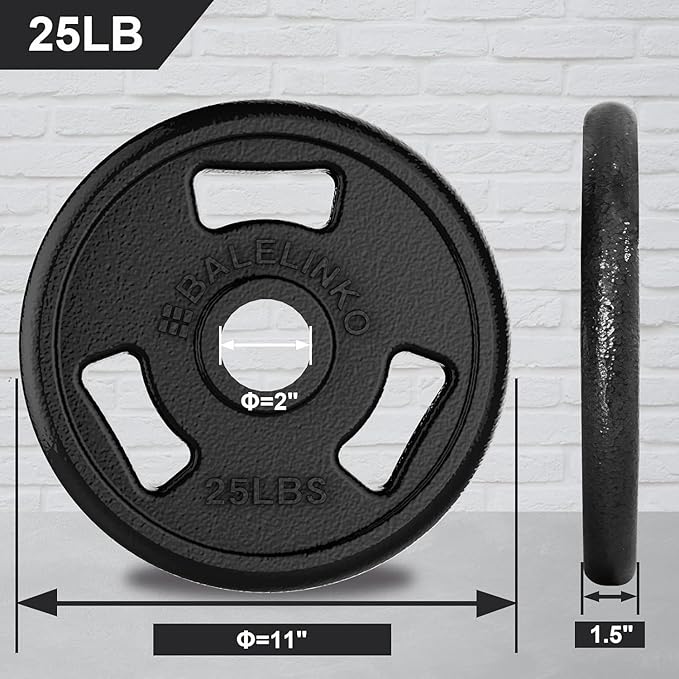 Balelinko Cast Iron 2-Inch Olympic Grip Plate Weight Plate for Strength Training, Weightlifting and Crossfit