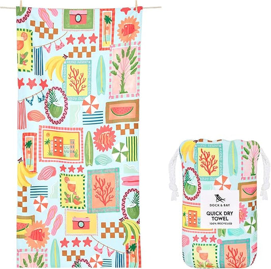 Dock & Bay Beach Towel - Quick Dry, Sand Free - Compact, Lightweight - 100% Recycled - Includes Bag - Wish You were Here - Extra Large (200x90cm, 78x35)