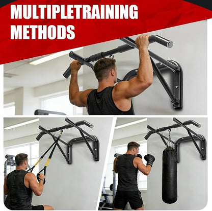 Pull up bar wall mounted Heavy Duty Steel Chin Up Bar for Home Gym Doorway Wall Installation Multi-Function Upper Body Workout Bar for Pull-Ups Chins Ups Push-Ups Strength Training Fitness Equipment for Men Women