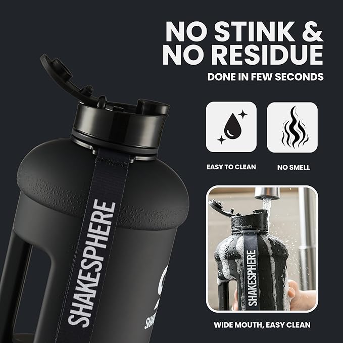 SHAKESPHERE Sports Water Bottle – 2.2L Wide Mouth Water Jug, Leakproof BPA-Free Gym Bottle for Men & Women, Great for Daily Hydration, Training, Travel, Outdoor Activities & Sports – Matte Black