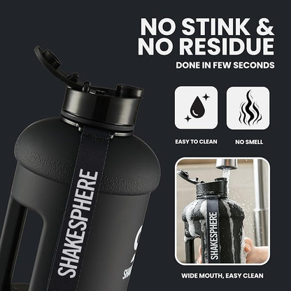 SHAKESPHERE Sports Water Bottle – 2.2L Wide Mouth Water Jug, Leakproof BPA-Free Gym Bottle for Men & Women, Great for Daily Hydration, Training, Travel, Outdoor Activities & Sports – Matte Black