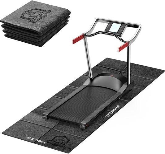 HAPBEAR Treadmill Mat – 68"x24"x1/5" Thick Non-Slip Foldable Exercise Equipment Mat for Walking Pad, Weight Bench & Treadmill – Shock Absorbing Floor Protector for Home Gym, Carpet & Hardwood Floors