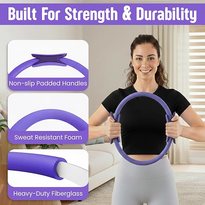 Pilates Kit 16- Pieces with Adjustable Resistance – Fitness Ring, Exercise Ball, Bands, Wrist Weights & Essential Pilates Equipment for Home Workouts - Versatile Fitness Accessories