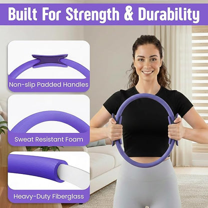 Pilates Kit 16- Pieces with Adjustable Resistance – Fitness Ring, Exercise Ball, Bands, Wrist Weights & Essential Pilates Equipment for Home Workouts - Versatile Fitness Accessories