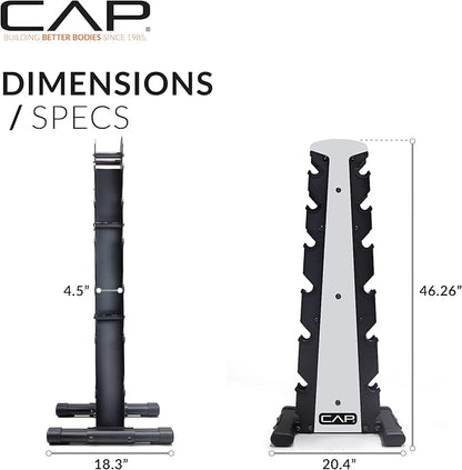 CAP Barbell Rubber Coated Dumbbell Weight Set with Vertical Rack | 100 lb, 150 lb, and 210 lb Options