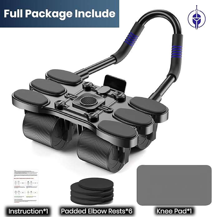 Ab Roller for Core Workout – 4 Wheel Ab Roller for Stability with Elbow Support – Automatic Rebound Ab Wheel Machine for Home Gym – Core Exercise Equipment for Men and Women