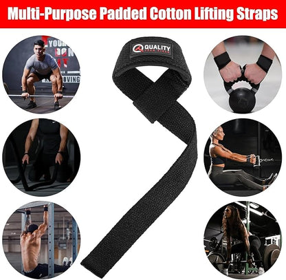 QTF Lifting Wrist Straps for Weightlifting, Gym Wrist Wraps Padded Wrist Support Wraps, Bodybuilding, Powerlifting, Deadlifting and Secure Grip