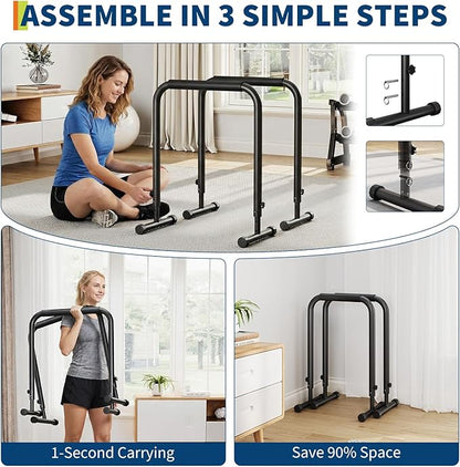 Adjustable Dip Bars Station, 440LBS Heavy Duty Dip Stand for Home Gym, Portable Dip Bar for Calisthenics & Upper Body Workout, Push Up Bars with Adjustable Height (32"-36")