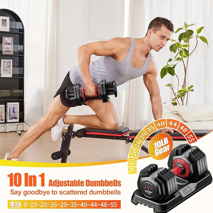 Adjustable Dumbbell Set, 10-in-1 25LB/55LB Ajustable Dumbbells with Safe Locking System, Enclosed Storage Tray, 1 Sec Fast Adjustment, Comfortable Non-Slip Textured Grip, Suitable for Home Gym Workouts Men and Women