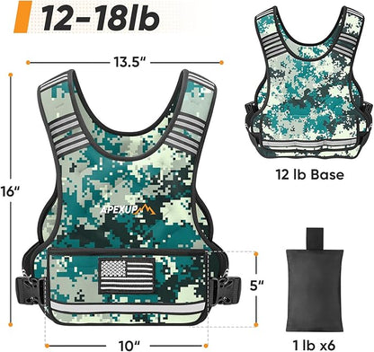 APEXUP Adjustable Weighted Vest, 4-10lb/12-18lb/20-32lb Vest with 6 Ironsand Weights and Large Pocket, Weight Vest for Men Women Strength Training, Running, Walking