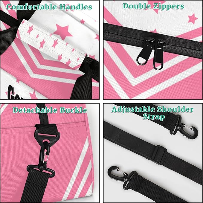 Personalized Sports Cheer Duffel Bag, Custom Sport Gym Bag Large Compartment Cheerleaders Dance Bag Weekender Bags Travel Training Bag for men, Pink CHEER with Stars