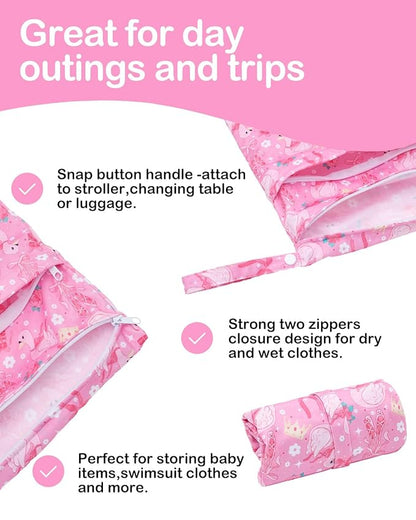 ALVABABY 3 pcs Cloth Diaper Wet Dry Bags Waterproof Reusable with Two Zippered Pockets Travel Beach Pool Daycare Soiled Baby Items Yoga Gym Bag for Swimsuits or Wet Clothes Small Medium Large 3L-SML19