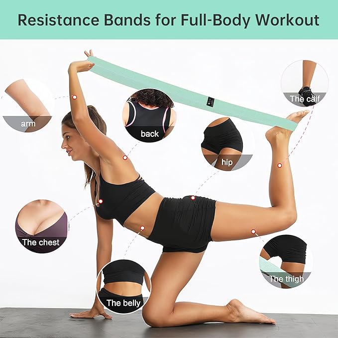 Fabric Resistance Bands - 3-Pack Set, Long Cloth Exercise Bands for Home Workout Strength Training, Yoga & Pilates | with Storage Bag