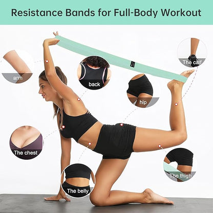 Fabric Resistance Bands - 3-Pack Set, Long Cloth Exercise Bands for Home Workout Strength Training, Yoga & Pilates | with Storage Bag