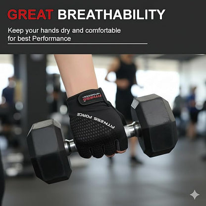 FITNESS FORCE Breathable Workout Gloves for Men and Women, Padded Weight Lifting Gloves with Full Palm Protection for Grip, Exercise, Cycling, Gym, Fitness Training