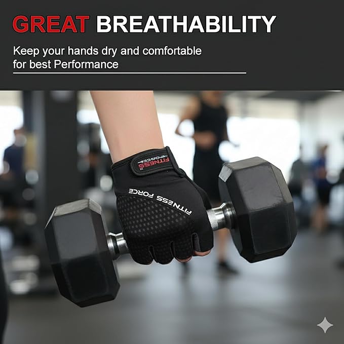FITNESS FORCE Breathable Workout Gloves for Men and Women, Padded Weight Lifting Gloves with Full Palm Protection for Grip, Exercise, Cycling, Gym, Fitness Training
