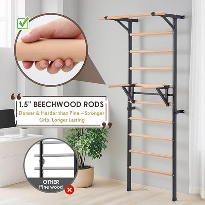 Solid Beechwood Stall Bar – Wall-Mounted Gymnastics Wall Ladder, Durable Beech Wood Rungs Resist Cracking, Perfect for Pull-Ups, Stretching & Home Gym