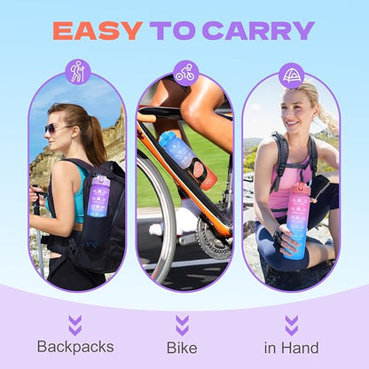 Water Bottle with Straw, 32oz Motivational Water Bottles with Time Marker, LeakProof Tritan BPA Free,Sports Water Bottle with Handle for Women Man Gym Fitness Outdoor (Blue)