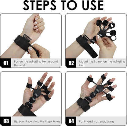 2PCS Grip Strength Trainer, Finger Exerciser, Double Sided Grip Strength Trainer for Rock Climbing and Hand Therapy, Adjustable Finger Extension Exerciser Builds Hand Strength for Relieve Pain(Black+Grey)