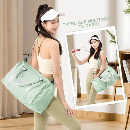 Gym Bag for Women with Shoes Compartment Small Duffel Bag Sport bag with Toiletry Bag Overnight Travel Tote Bags Weekender Carry on Bag Personal Item Bags for Airlines Mint Green