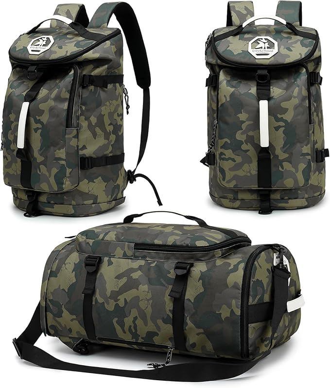Floral gym duffel bag backpack, fashion wrestling bag,with shoe compartment, 4 kinds of back method waterproof travel sports walking laptop Lightweight (A-Camouflage)