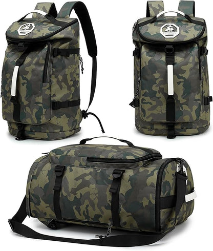 Floral gym duffel bag backpack, fashion wrestling bag,with shoe compartment, 4 kinds of back method waterproof travel sports walking laptop Lightweight (A-Camouflage)