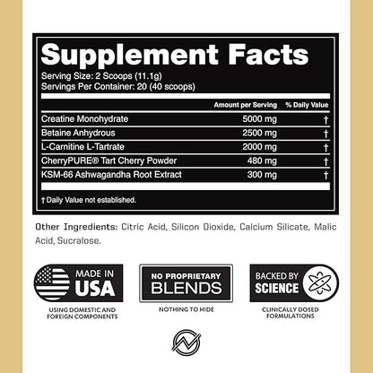 Outwork Nutrition Post Workout Recovery Powder - Creatine Monohydrate, KSM-66 Ashwagandha & Tart Cherry - Speeds Recovery, Eases Soreness - Creatine Powder for Men & Women, Iced Tea, 240 Gr