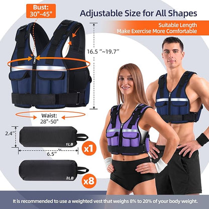 Sportneer Adjustable Weighted Vest Weights: 2-18 lbs/2-40 lbs Washable Weight Vest for Walking 16 In 1 Fast Adjust Rucking Vest for Women and Men Home Gym Running Jogging Strength Training Vests