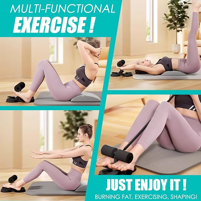 Sit Up Bar Foot Holder,Portable Sit Up Floor Holder, Sit Up Exercise Equipment,3 Level Adjustable, with 2 Strong Suction Cup and Elastic Pull Rope，for Abs Workout Aids,Feet and Leg Strength Training, Home or Office Use
