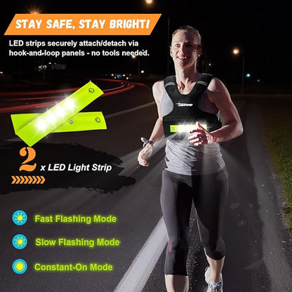 Adjustable Weighted Vest for Women Men, 6-15 Lbs/12-18 Lbs Rucking Vest with LED Light Strips, Weight Vest with 6 Ironsand Weights, and Zipper Pocket for Strength Training, Walking, Running