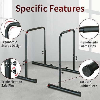 Dip Bar, Adjustable Dip Stands Station for Home, Functional Heavy Duty Parallette Bars for Upper Body Workout (550LBS Loading Capacity, 2025 New Version)