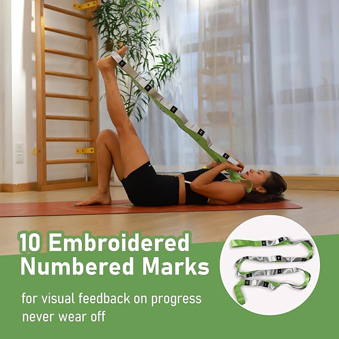 Stretch Bands for Exercise, Non Elastic Yoga Stretching Strap with Loops, 3.8cm x 2.45m, Stretching Bands for Physical Therapy, Yoga, Pilates, Dance, Gymnastics Exercise