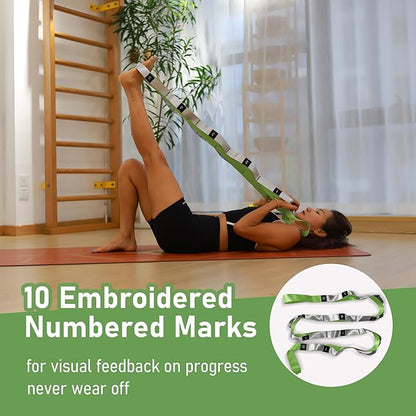 Stretch Bands for Exercise, Non Elastic Yoga Stretching Strap with Loops, 3.8cm x 2.45m, Stretching Bands for Physical Therapy, Yoga, Pilates, Dance, Gymnastics Exercise