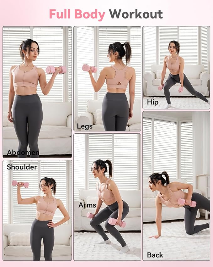 2-in-1 Adjustable Dumbbell & Kettlebell Set for Women (1.1-12.1 lbs), Quick-Change Free Weights for Home Gym, Pilates & Full Body Workout