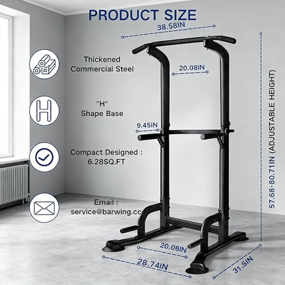 BARWING Pull Up Bar Station, Power Tower, Dip Station with 3D Backrest, Multi-Function Strength Training Stand Rack, Adjustable Height Dip Bar for Home Gym Workout Stand Fitness Exercise Equipment