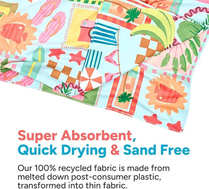 Dock & Bay Beach Towel - Quick Dry, Sand Free - Compact, Lightweight - 100% Recycled - Includes Bag - Wish You were Here - Large (160x90cm, 63x35)