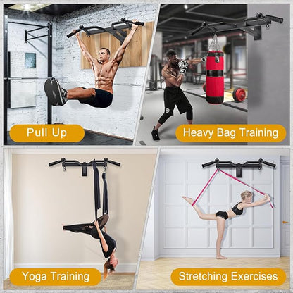 Kipika 48" Ceiling Mounted Pull Up Bar, Heavy Duty Multi-Grip Chin Up Bar,Mounted Pullup Bar, Adjustable Height, Pull Up Bands for Chin Ups & Body Stretching, Ideal for Home Gym and Strength Training