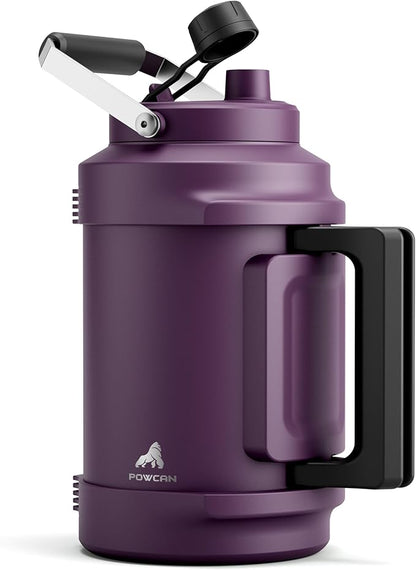 POWCAN 128 oz Insulated Water Bottle: 2-in-1 Straw Spout Lid, Dual Handle, Leakproof, Keep Cold 48H, Gallon Stainless Steel Water Jug for Camping, Travel, Gym, Hydration, Fitness, Daily (Burgundy)