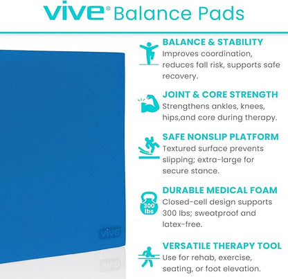 Vive Balance Pad - Foam Large Yoga Mat Trainer for Physical Therapy, Stability Workout, Knee and Ankle Exercise, Strength Training, Rehab - Chair Cushion for Adults, Kids, and Travel