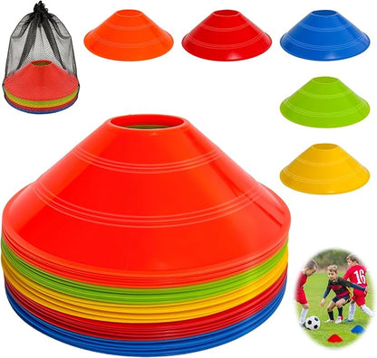 Soccer Cones for Sports Training with Mesh Carry Bag, Multi-Color Agility Disc Cones for Football Basketball Drills, 7.5 Inch Flexible Plastic Field Markers for Kids & Adults