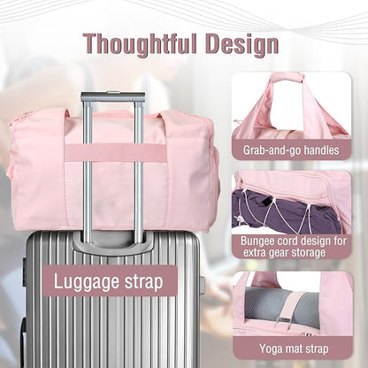 MOSISO Gym Bag for Women, Travel Duffle Weekender Overnight Workout Carry on Small Tote Sport Gym Duffle Bag with Shoe Compartment&Wet Pocket&Water Bottle Holder for Fitness, Yoga, Weekend, Pink