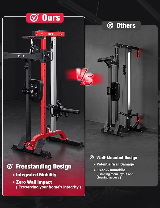 YOLEO Cable Machine Home Gym 2 in 1, Rowing Machine & LAT Pulldown Station with High/Low Pulley, 450 Lbs Loaded, Includes LAT Bar & Tricep Rope