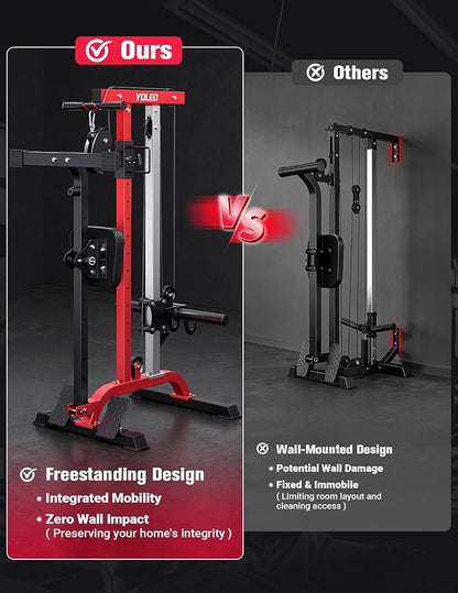 YOLEO Cable Machine Home Gym 2 in 1, Rowing Machine & LAT Pulldown Station with High/Low Pulley, 450 Lbs Loaded, Includes LAT Bar & Tricep Rope