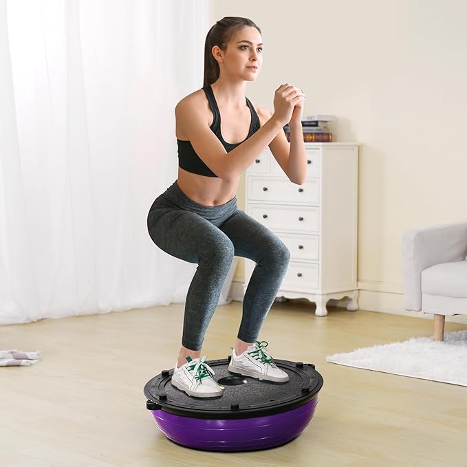 VEVOR Half Exercise Ball Trainer, 23/26 inch Balance Ball Trainer, 1500lbs Capacity Stability Ball, Yoga Ball with Resistance Bands & Foot Pump, Strength Fitness Ball for Home Gym Full Body Workout